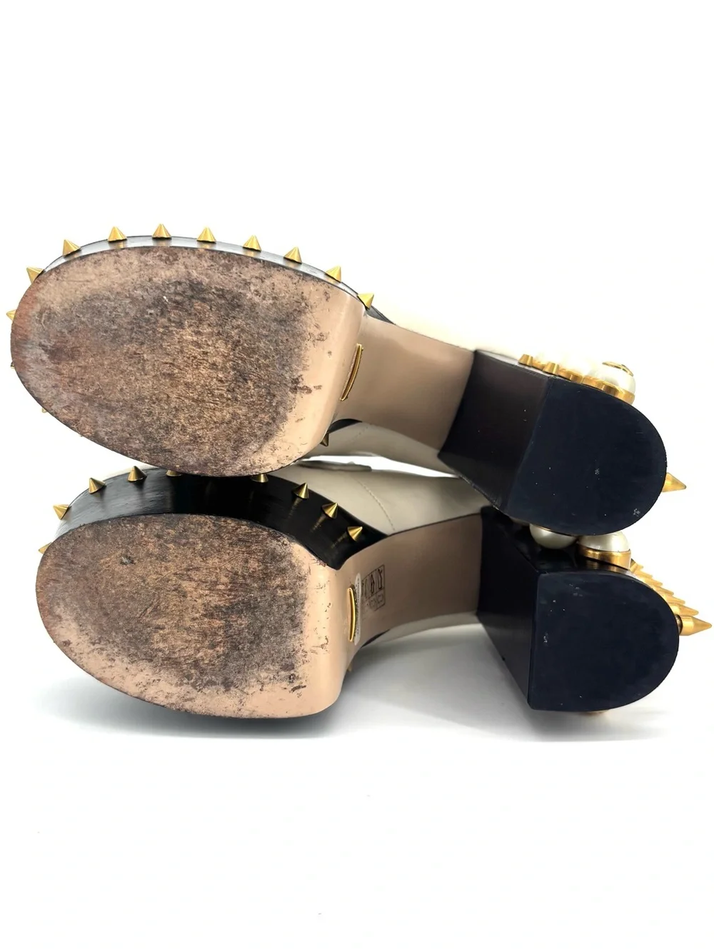 Gucci Vegas Spiked Pearl Horsebit Platform High Block Heel Loafers 36
